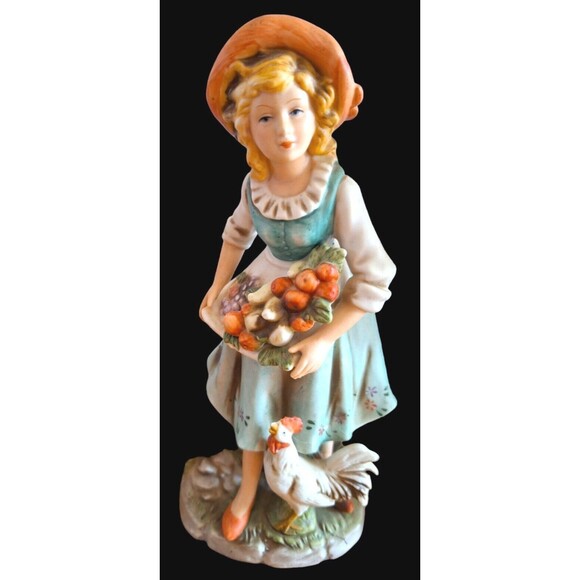 LOT Homco Figurines Harvest Farm Boy Girl With Vegetables Boy With Chicken - Picture 3 of 13